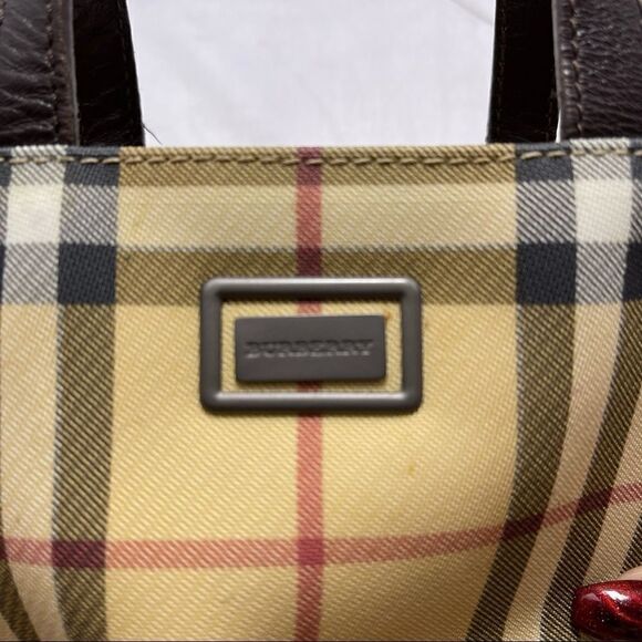 BURBERRY Mini Handbag Coated Canvas Classic Tan Check Leather Handles AUTHENTIC - Picture 9 of 11